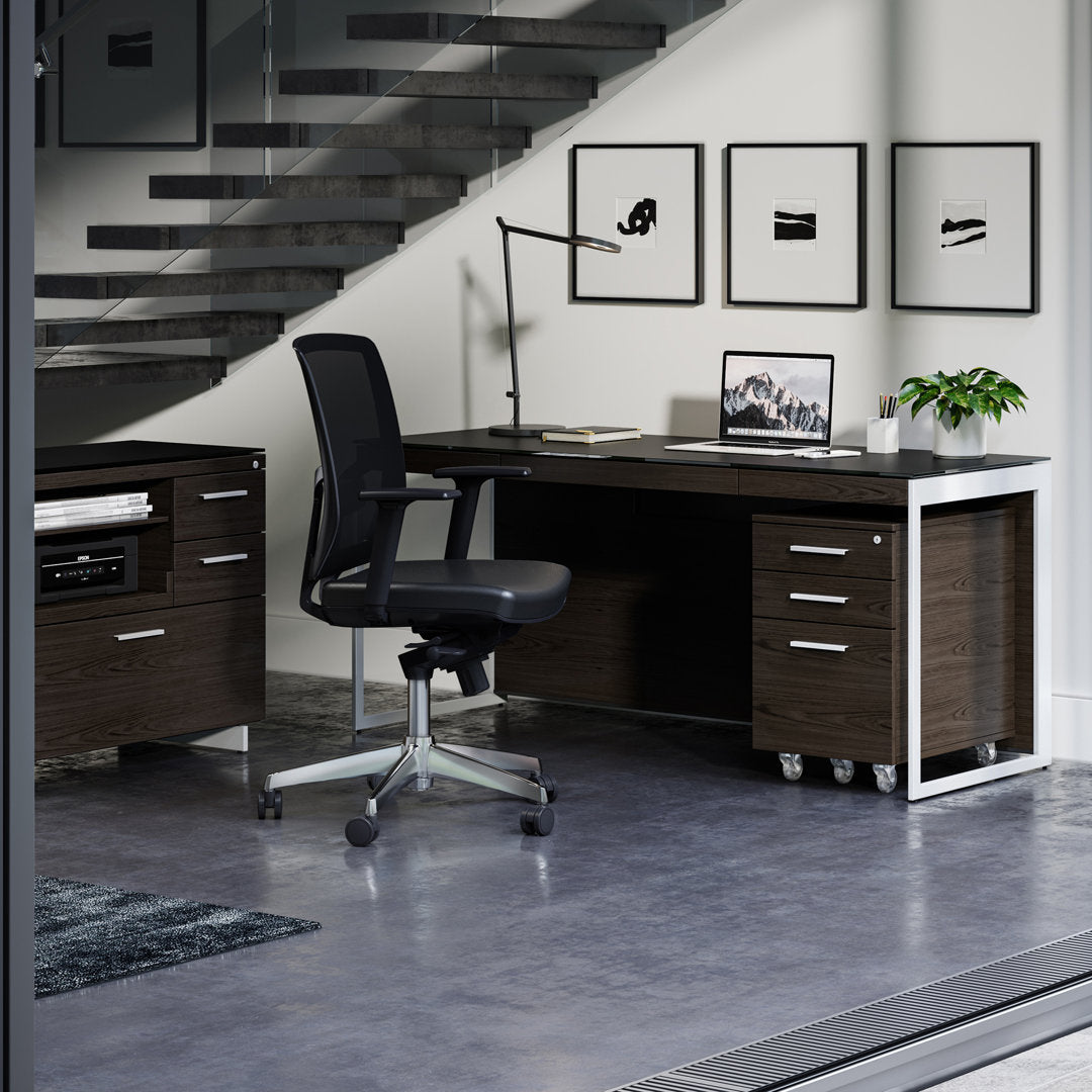 Sequel 20 Glass Desk BDI Color (Top/Frame): Charcoal Stained Ash/Satin Nickel