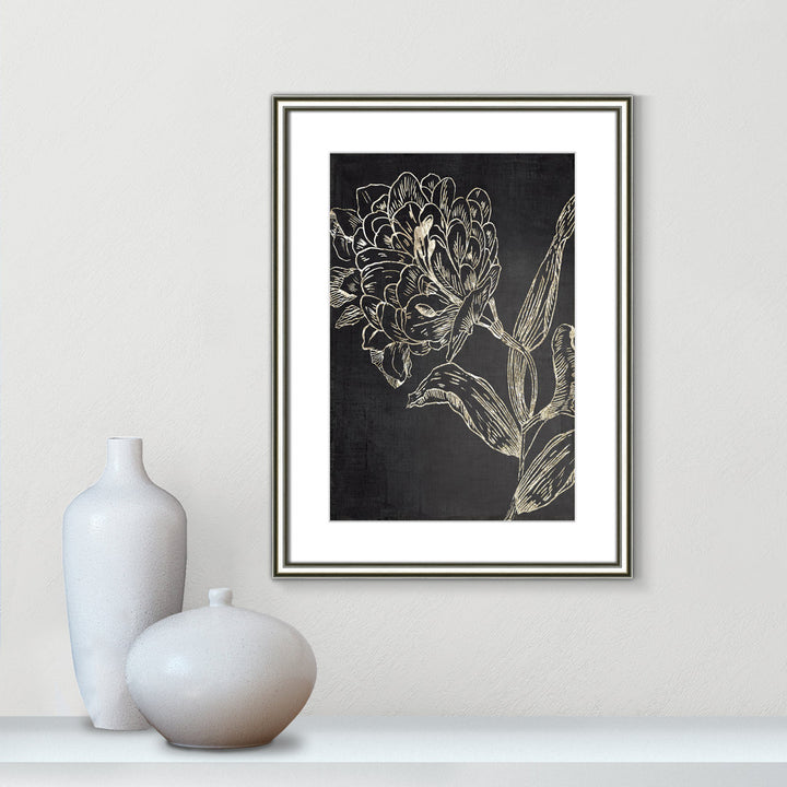Golden Flower Folklore II by Asia Jensen - Picture Frame Graphic Art Joss & Main Size: 24.25" H x 18.25" W  Format: Silver Framed