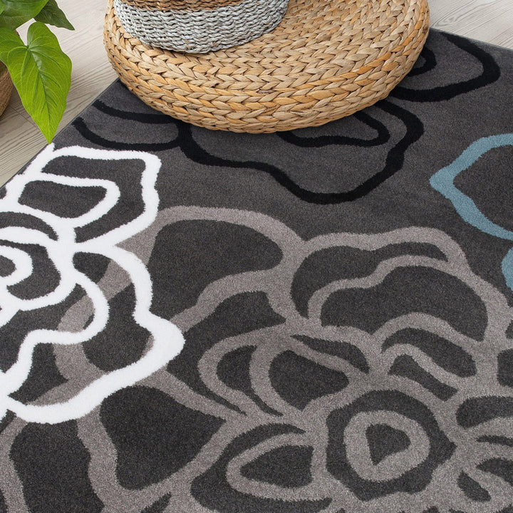 Carius Performance Floral Gray/Blue/Black/White Area Rug Winston Porter Rug Size: Rectangle 5'3" x 7'3"