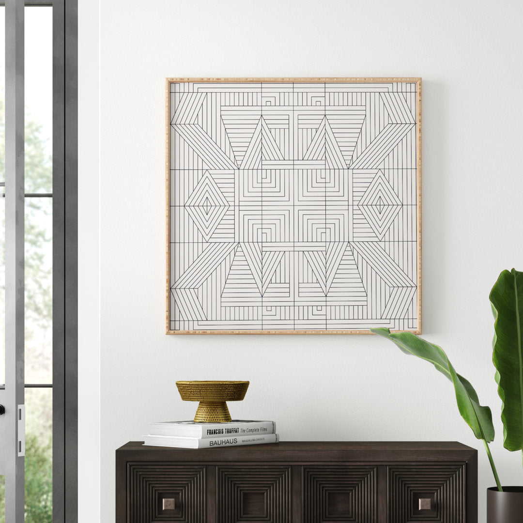 Line Mandala' - Picture Frame Graphic Art Print on Paper Mercury Row® Size: 30" H x 30" W x 1" D