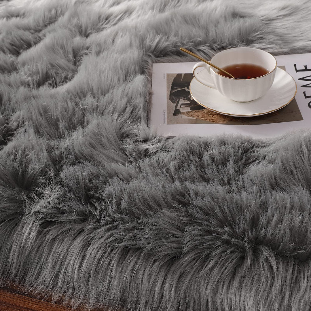 Haja Handmade Shag Faux Sheepskin Gray Area Rug Everly Quinn Rug Size: Runner 2' x 5'