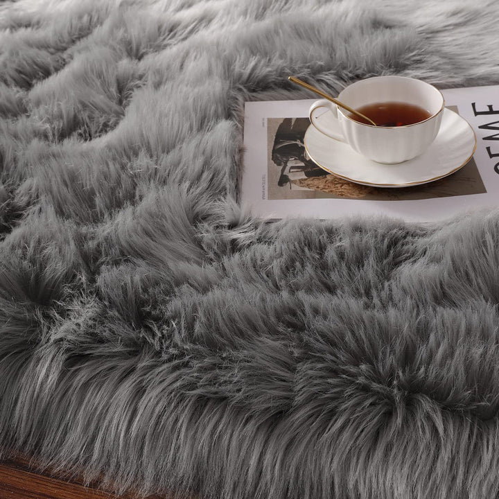 Haja Handmade Shag Faux Sheepskin Gray Area Rug Everly Quinn Rug Size: Runner 2' x 5'