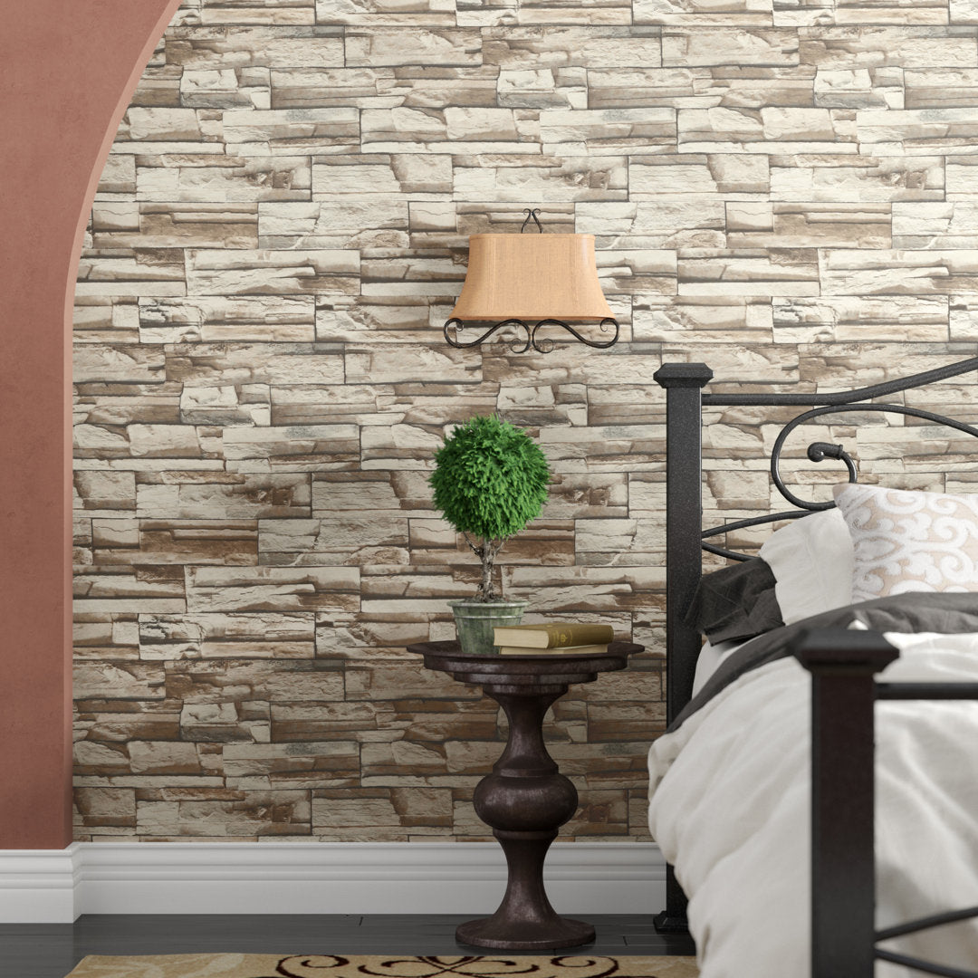 Simonska Stacked Stone 16.5' L x 20.5" W Peel and Stick Wallpaper Roll Lark Manor™