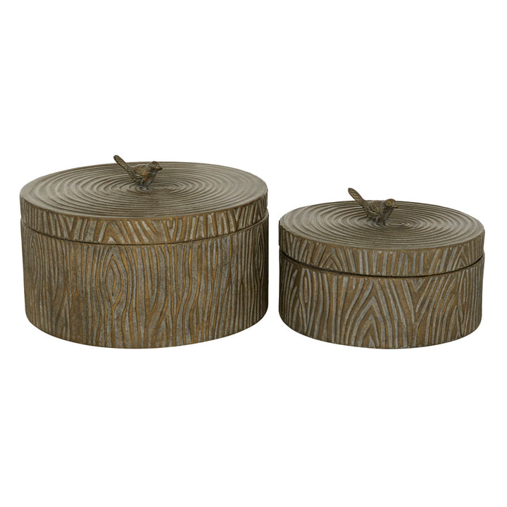 Tree Bark Texture and Bird Handled Lid 2 Piece Metal Box Set Dakota Fields