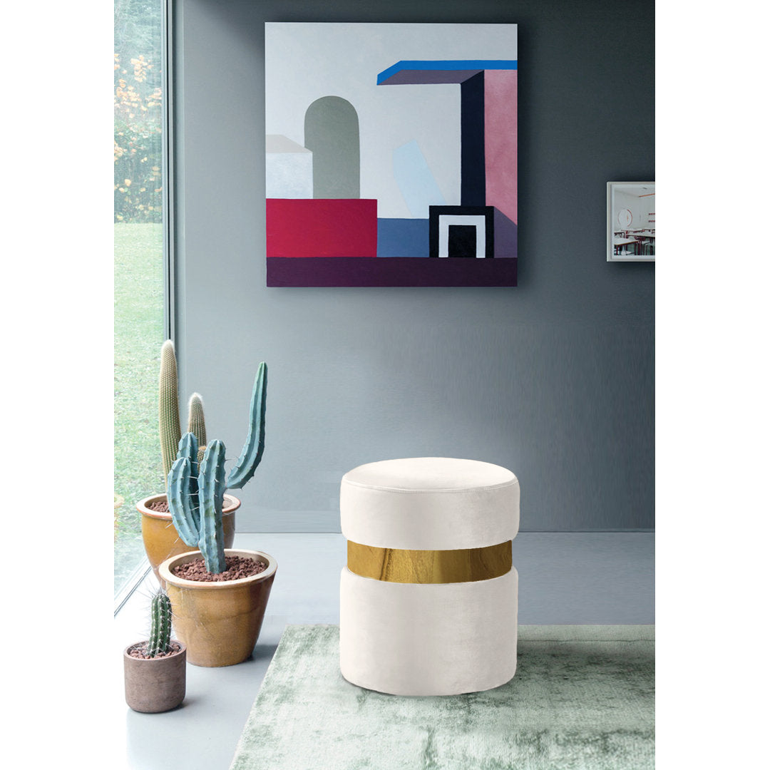 Fresno 14.5" Wide Velvet Round Cocktail Ottoman Mercer41 Upholstery Color: Cream Fabric: Gold
