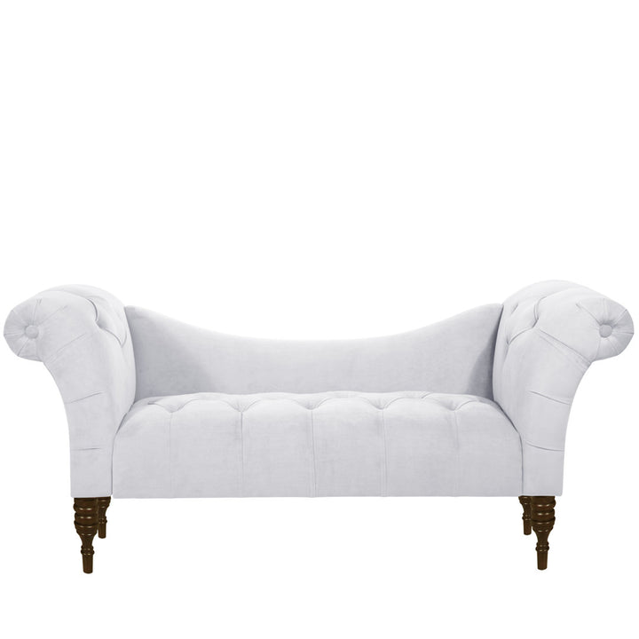 Kareem Upholstered Chaise Lounge Three Posts™ Teen Upholstery Color: Classic White Velvet, Leg Color: Espresso
