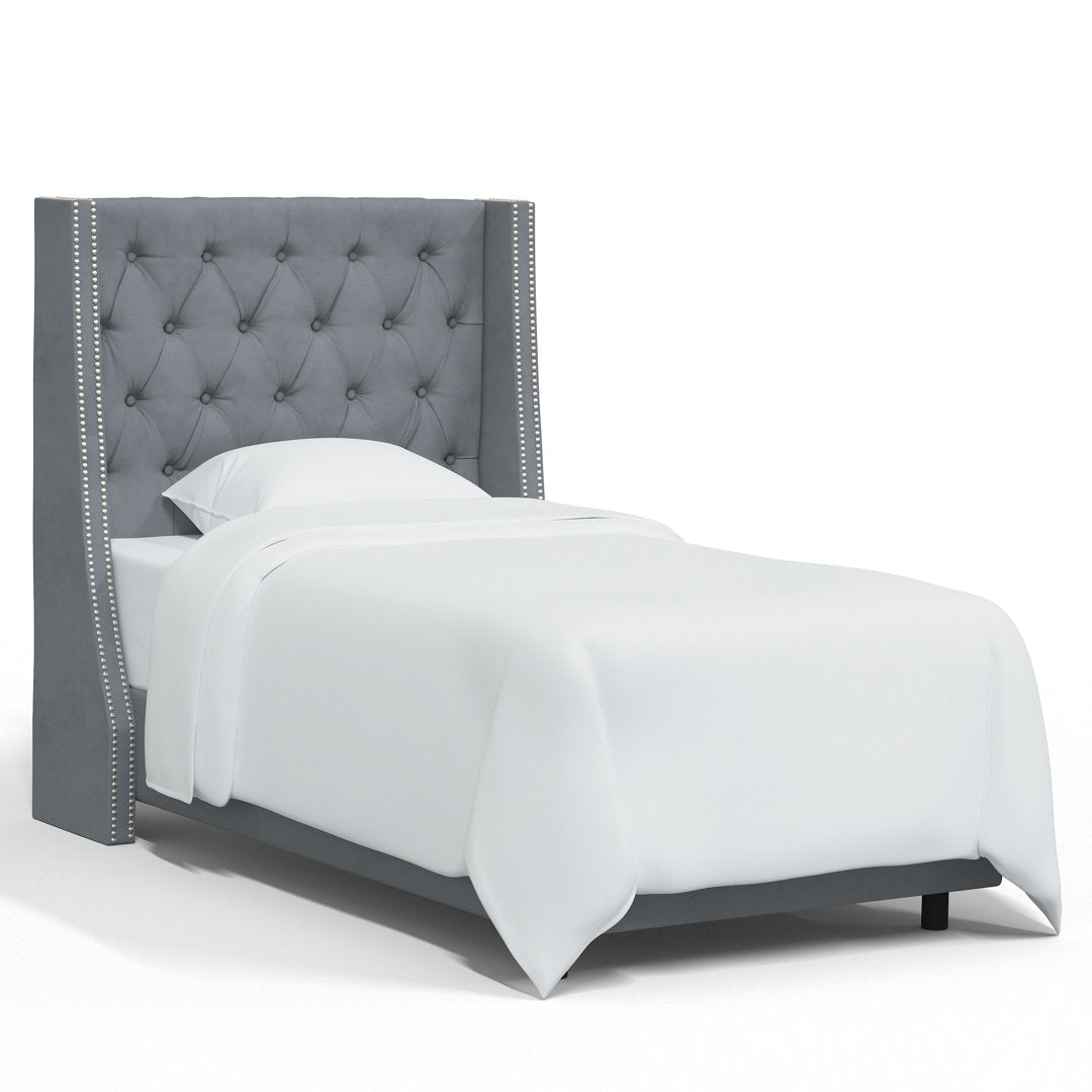 Annabel Upholstered Wingback Bed Kelly Clarkson Home Size: Twin Body Fabric: Classic Steel Gray Performance Velvet