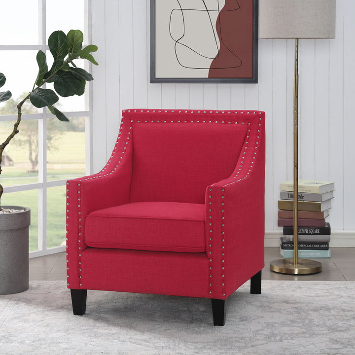 Hilga Erica Accent Armchair With Chrome Nailhead Trim Winston Porter Fabric: Red Polyester Blend