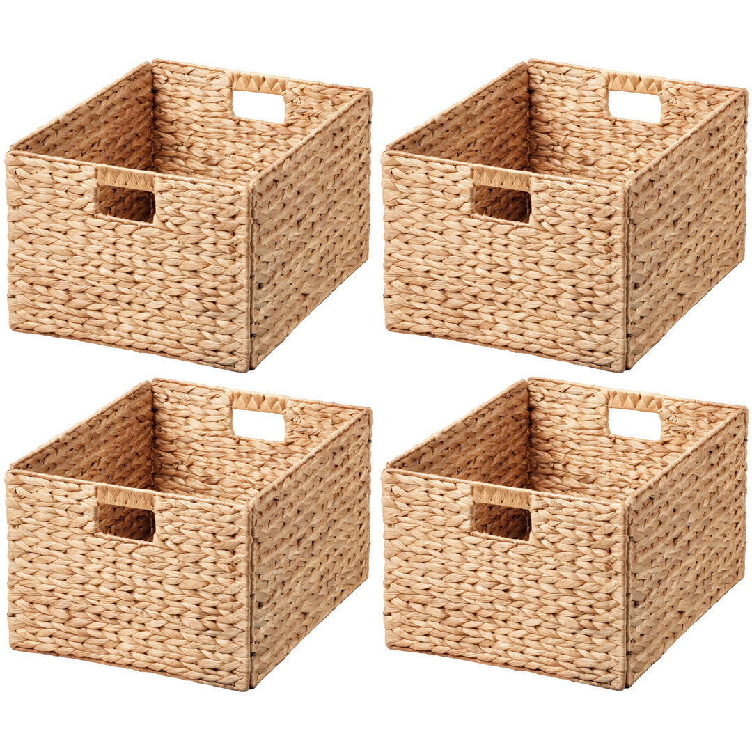 Rectangular Natural Water Hyacinth Hand Woven Rattan Wicker Storage Basket Set with Iron Wire Frame Bay Isle Home™ Pack Size: 4