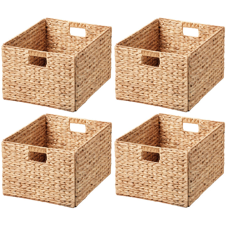 Rectangular Natural Water Hyacinth Hand Woven Rattan Wicker Storage Basket Set with Iron Wire Frame Bay Isle Home™ Pack Size: 4
