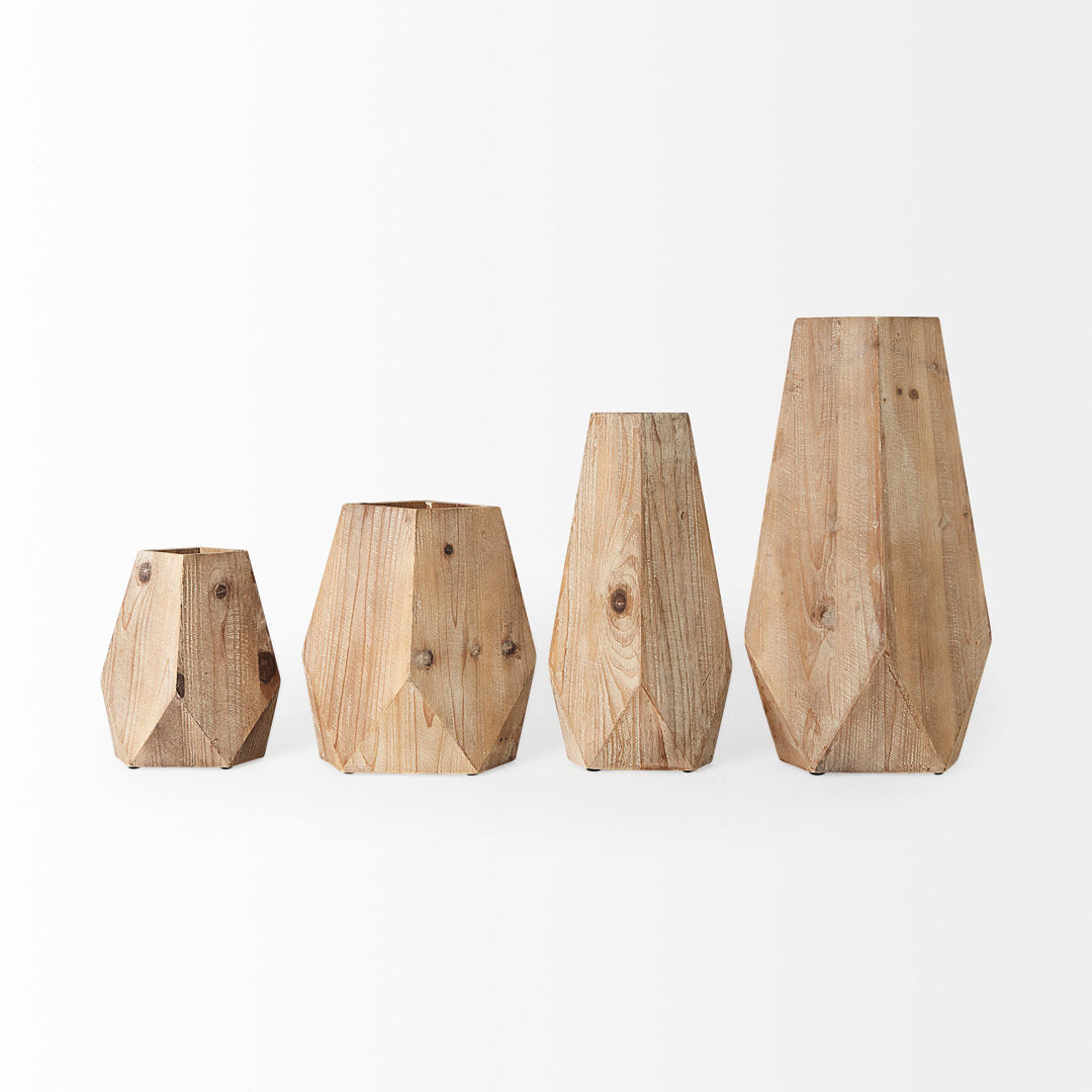 Huberdina Brown Wood Table Vase Union Rustic Size: 9" H x 5" W x 5" D