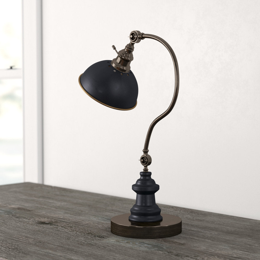 Malagrida 2 Point Adjustable Goose Neck 22" Arched Table Lamp Alcott Hill® Finish: Black/ Antique Brass