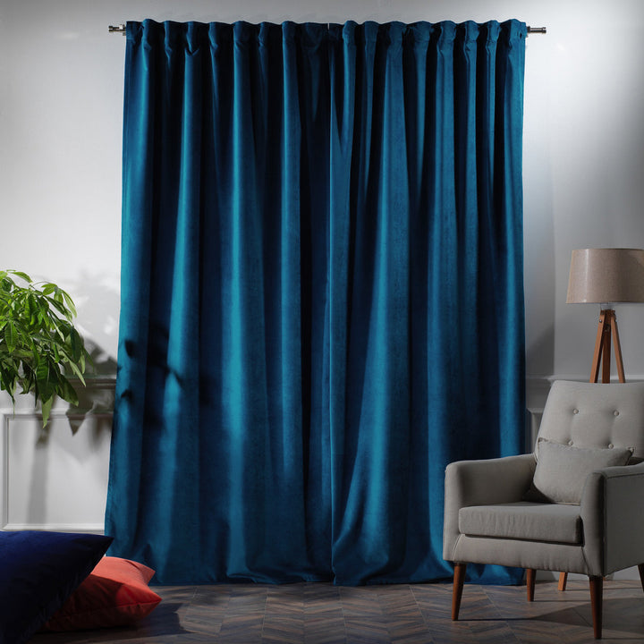 Matte Velvet Extra wide x Extra Long Custom Made Decorative Single Panel Lilijan Home & Curtain Curtain Color: 43 Prussian Size per Panel: 100" W x 63" L