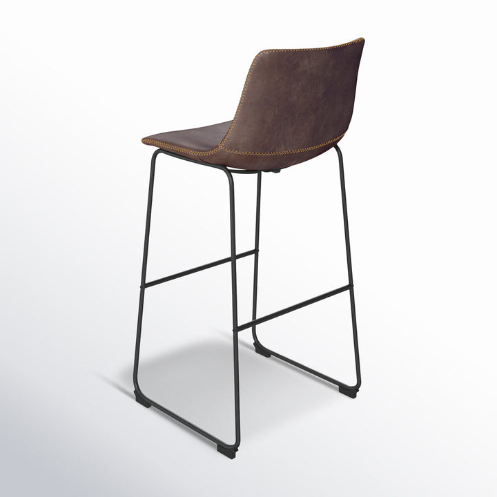 Nia Vegan Leather Bar & Counter Stool (Set of 2) AllModern Frame Color: Black Seat Height: Bar Stool (29" Seat Height), Upholstery: Brown Distressed Vegan Leather