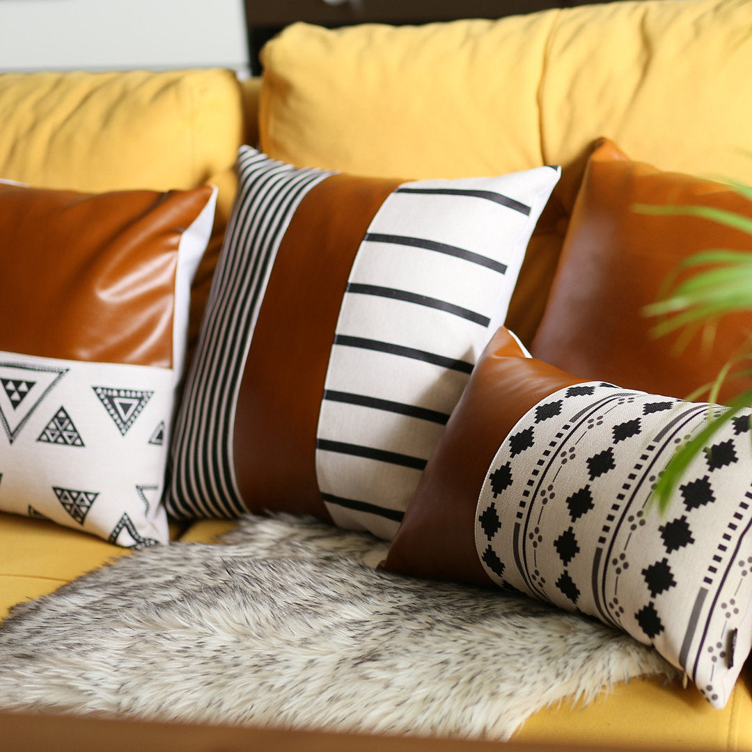 Decorative Faux Leather Pillowcase Decorative Geometric Square Pillow Cover Apolena Size: 22" x 22"