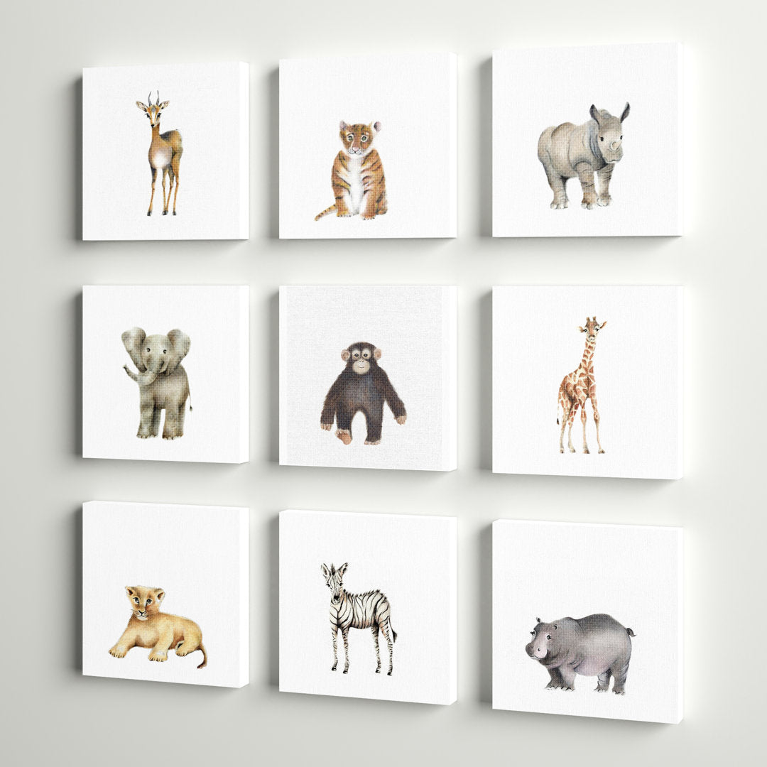 Aylin 'Watercolor Zoo Animal Illustration' 9 Piece Canvas Art Three Posts™ Baby & Kids