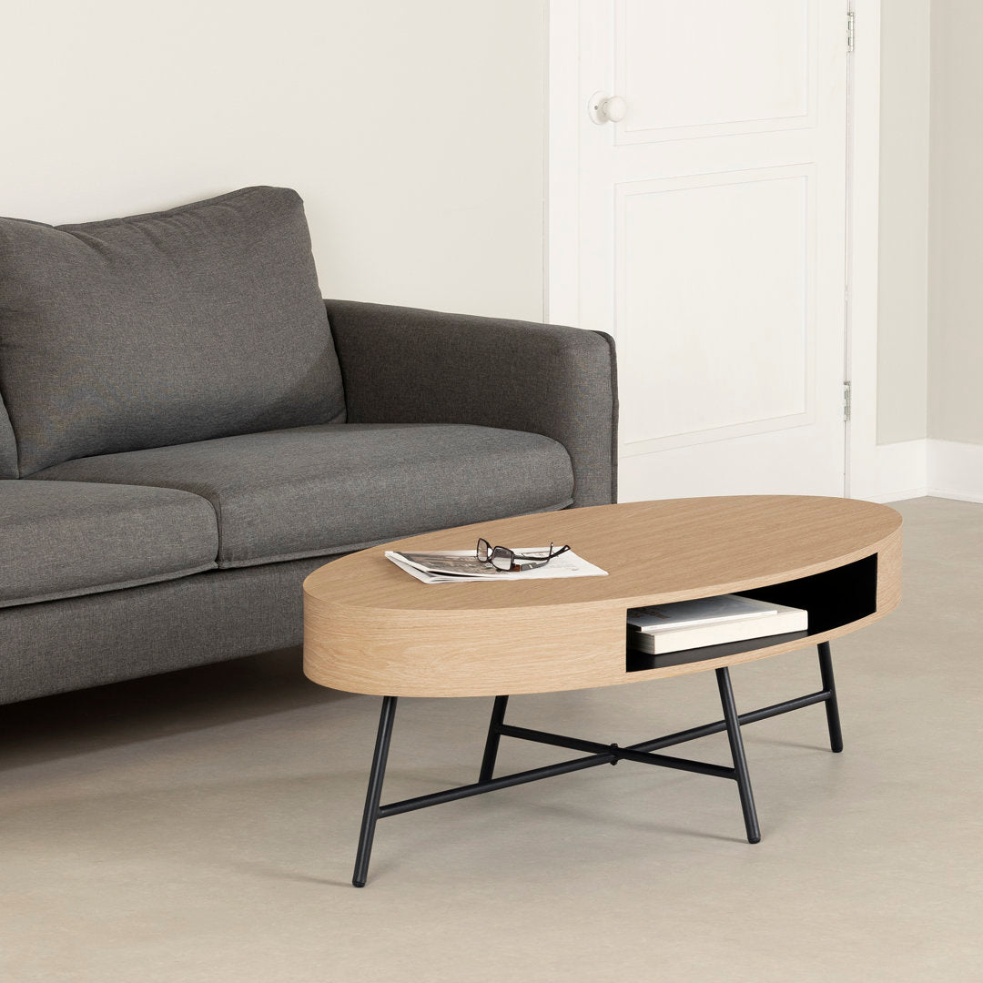 Mezzy Oval Coffee Table Natural Acacia South Shore Table Top Color: Pale Oak