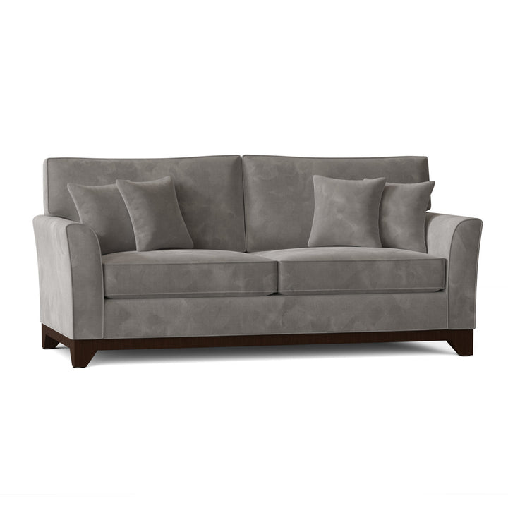 Lexi Flared Arm Sofa Poshbin Leg Color: Walnut Size: 84 Inches Body Fabric: Bella White Performance Velvet