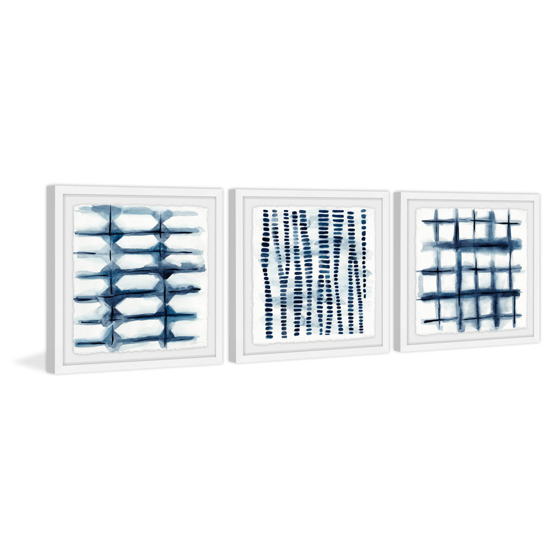 Indigo Study VII Triptych - 3 Piece Picture Frame Print Set Dakota Fields Size: 24" H x 24" W x 1.5" L