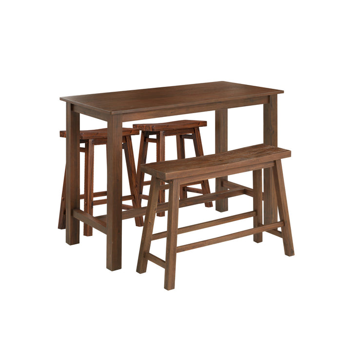 Colynn 4 - Person Counter Height Rubberwood Solid Wood Dining Set Dakota Fields Color: Chestnut Wire-Brush