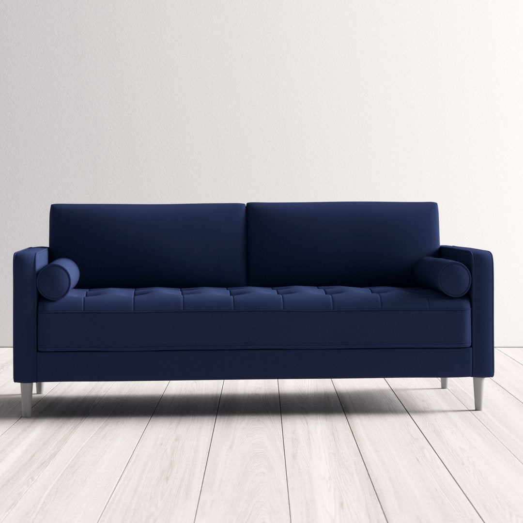 Garren 75.6'' Square Arm Tufted Sofa Mercury Row® Fabric: Navy Blue Linen