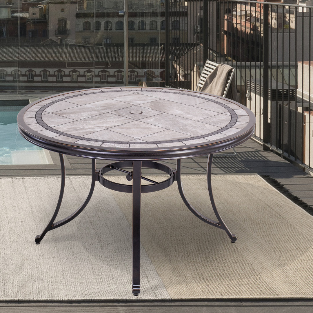 46" Round Patio Table With Handmade Porcelain Top And Heavy Duty Frame Fleur De Lis Living