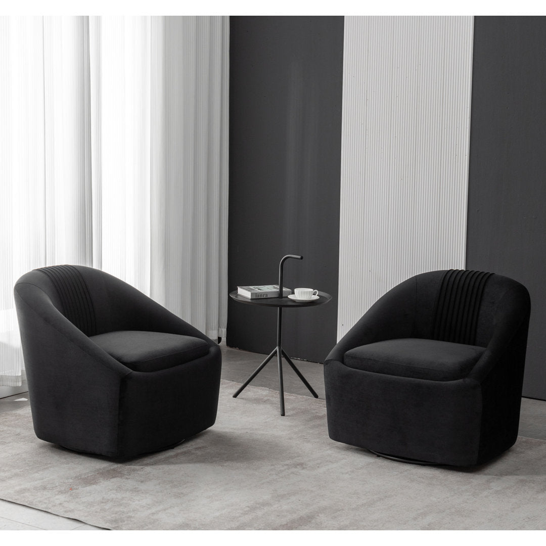 Arrun 28" W Velvet Swivel Barrel Chair (Set of 2) Wade Logan® Fabric: Black Velvet