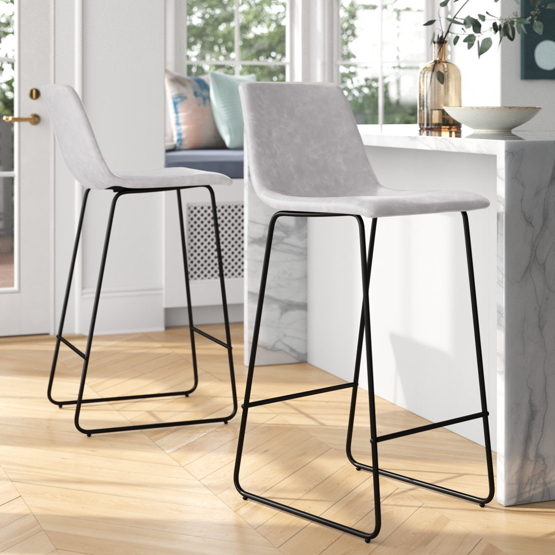 Liekele Upholstered Counter Height Modern Dining Stools by Flash Furniture (Set of 2) Ivy Bronx Seat Height: Bar Stool ( 30” Seat Height), Upholstery: Light Gray Faux Leather