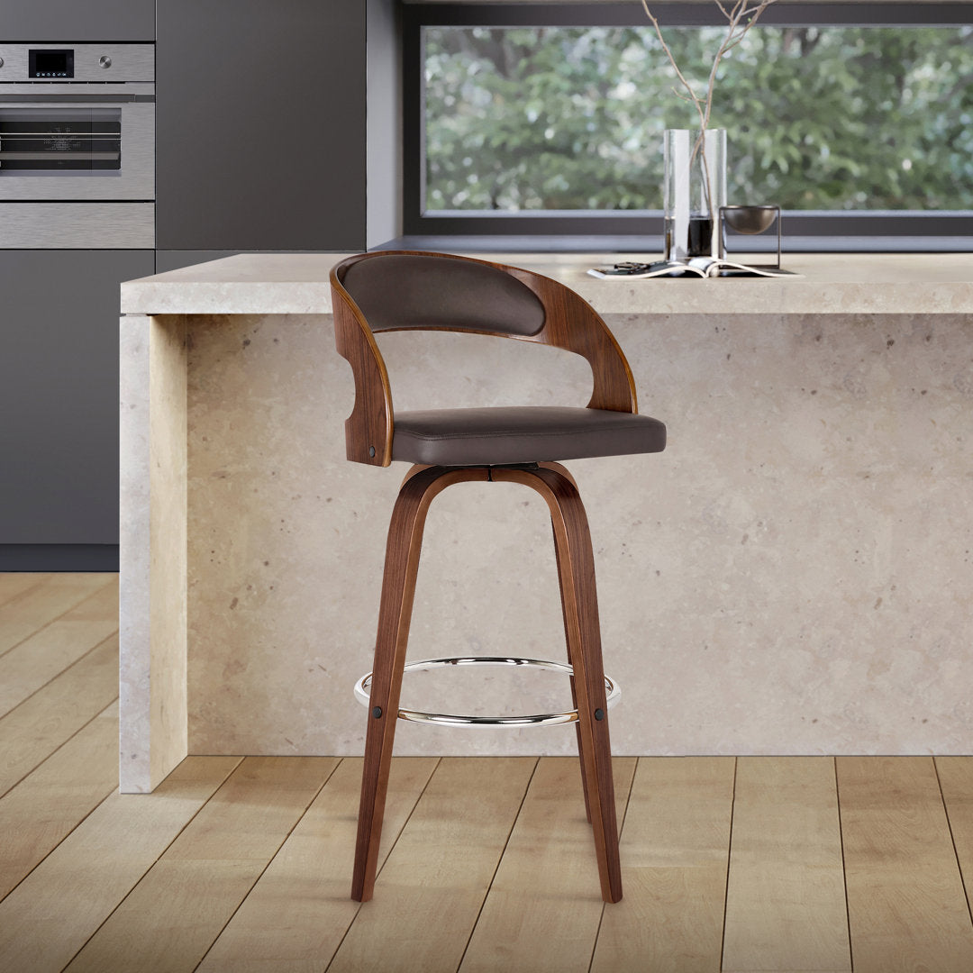 Pensacola Mid-century Swivel Counter Height Bar Stool Corrigan Studio® Upholstery: JY Brown Faux Leather, Seat Height: Counter Stool (26" Seat Height)