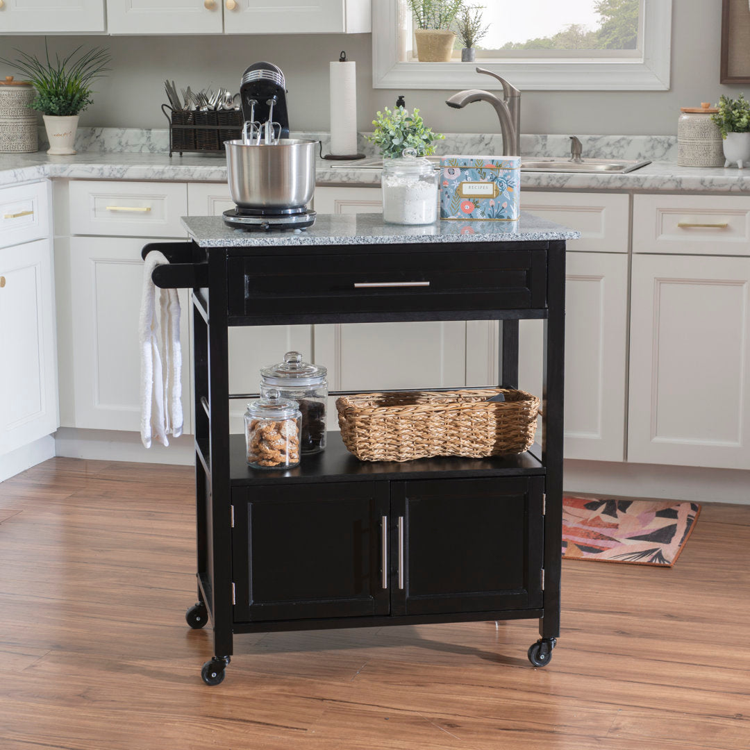 Ager Granite Top Kitchen Cart With Storage Space Latitude Run® Base Finish: Black