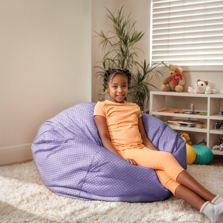 Classic Refillable Cotton Bean Bag Chair Mack & Milo™ Size: Large Body Fabric: Lavender/White Cotton Twill