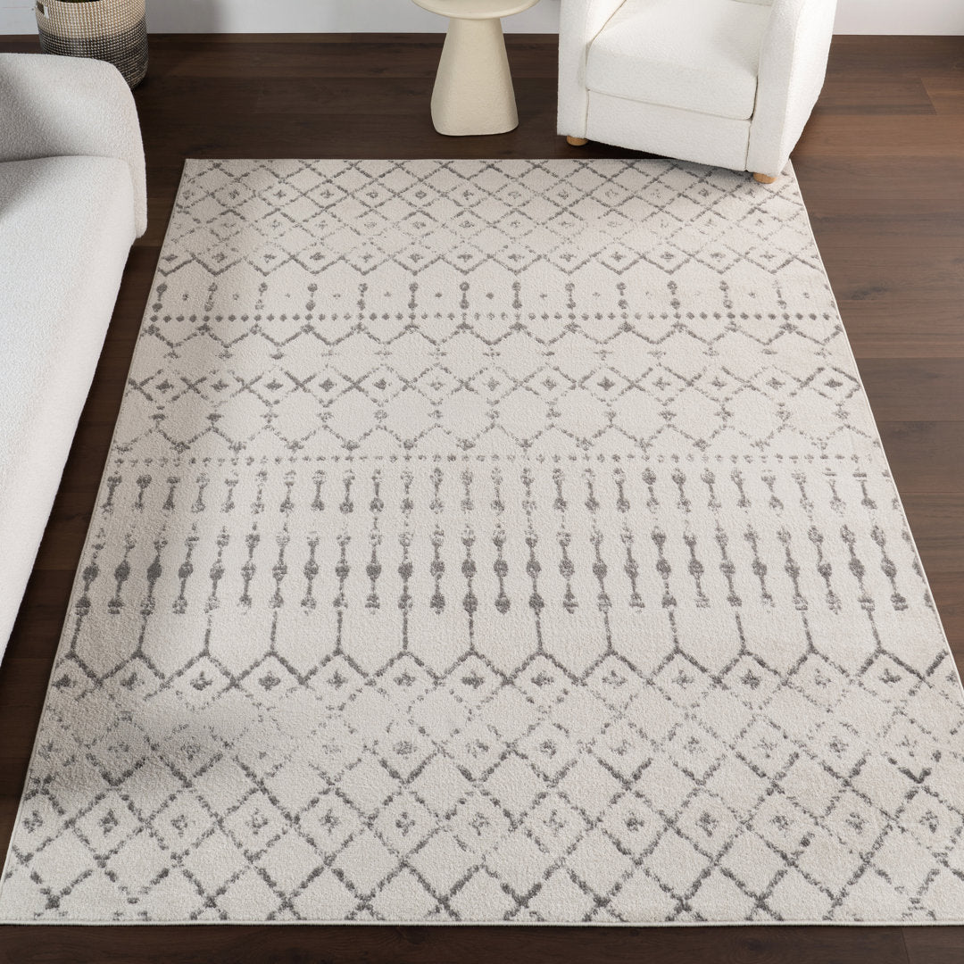 Giannini Geometric Moroccan Area Rug in Gray/ Off White Union Rustic Rug Size: Rectangle 10' x 14'
