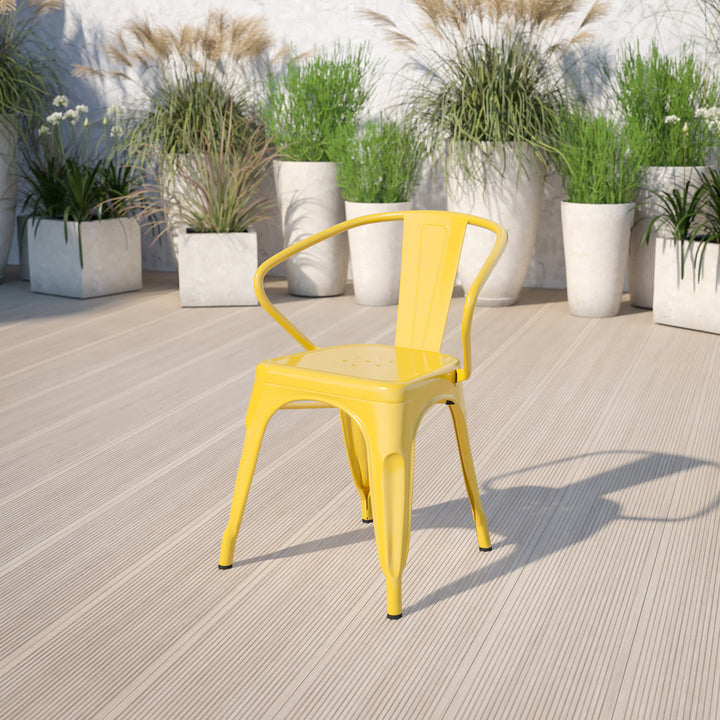 Hucheson Metal Indoor-Outdoor Chair with Arms Flash Furniture Seat Finish: Yellow