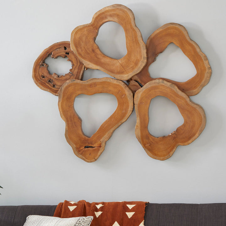 Teak Wood Handmade Live Edge Abstract Brown Wall Decor Loon Peak®