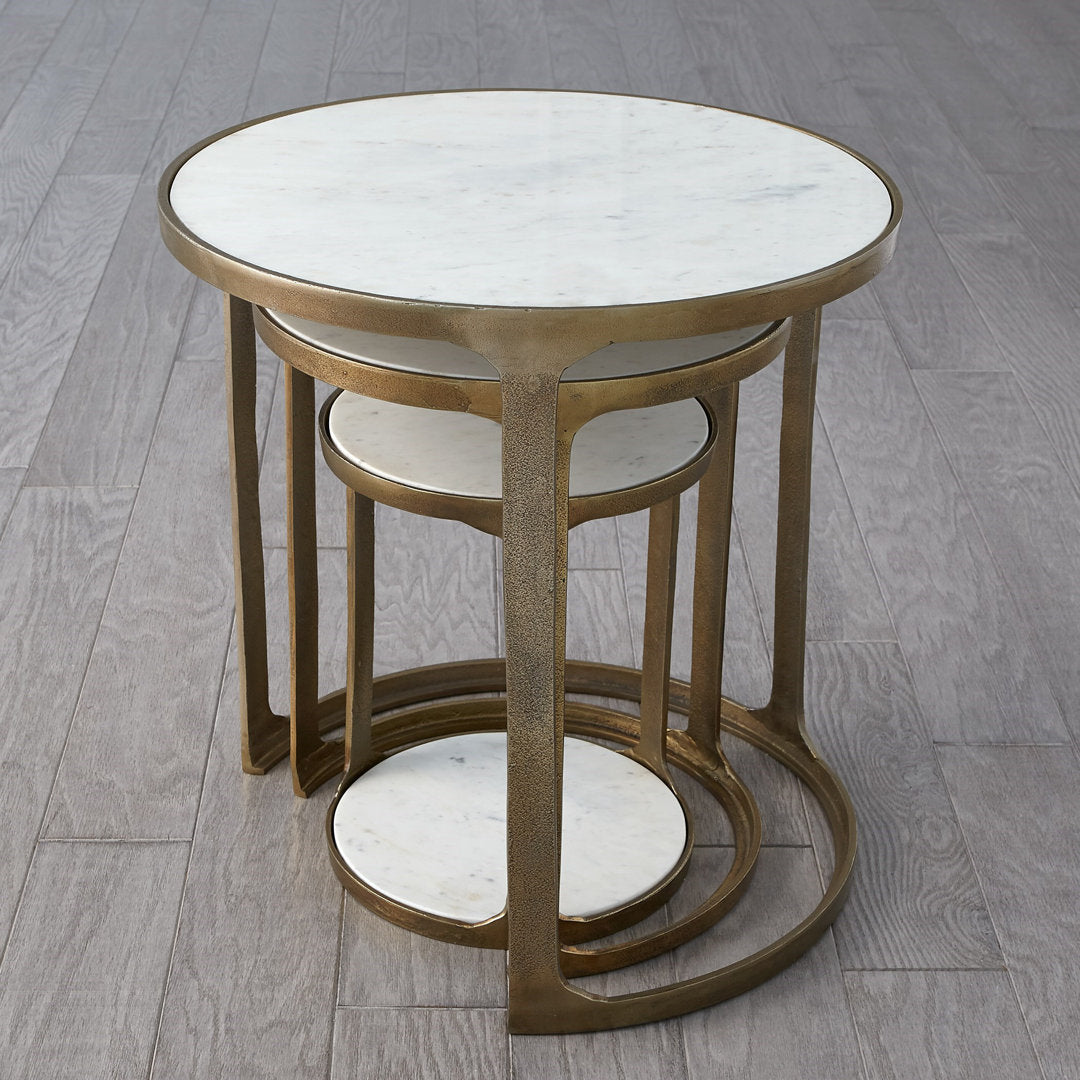 3 Piece Marble Top Nesting Table Set-Brass Global Views