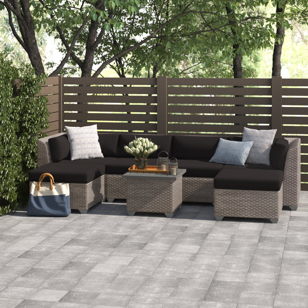 Amjad 7 Piece Outdoor Sectional Seating Group with Cushions Lark Manor™ Cushion Color: Black Performance