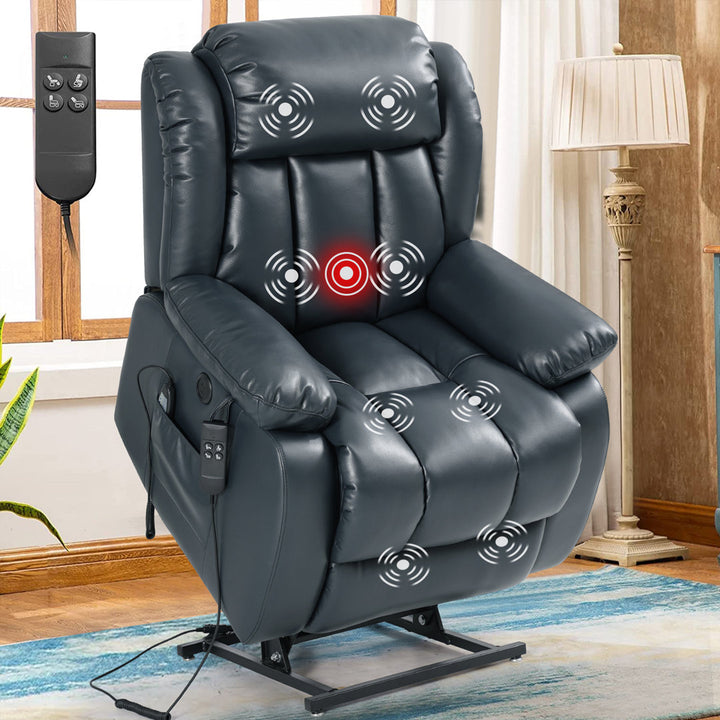 40.1'' Wide Dual Motor Genuine Leather Power Lift Assist Standard Recliner with Massager Latitude Run® Body Fabric: Dark Blue Genuine Leather