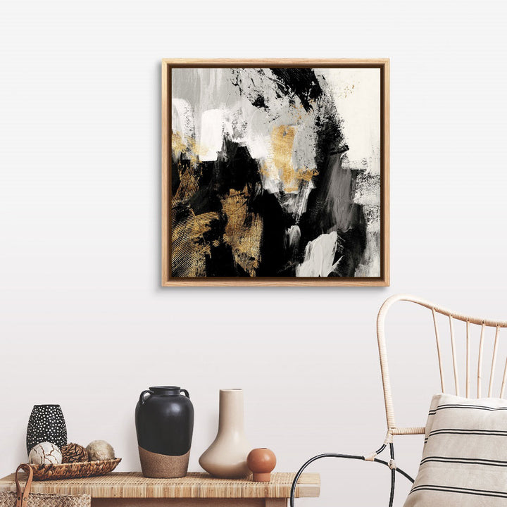 Neutral Gold Collage I by Victoria Borges - Painting Print on Canvas Ivy Bronx Size: 31.25" H x 31.25" W x 1.75" D Format: Natural Floating Frame Canvas