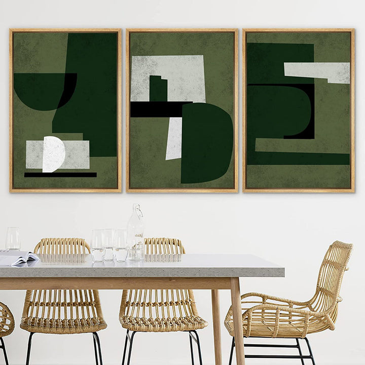 SIGNLEADER Framed Canvas Print Wall Art Set Green White Geometric Mid-Century Figures Abstract Shapes Illustrations Modern Art Boho Decorative For Living Room, Bedroom, Office -2204-M11 Green SIGNLEADER Size: 24" W x 36" H Format: Brown Framed