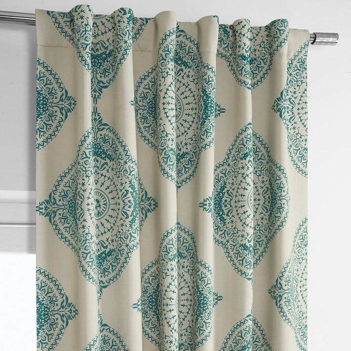 Klyszejko Majestic Medallion Printed Room Darkening Curtains for Living Room, Bedroom Single Panel Bungalow Rose Curtain Color: Teal Size per Panel: 50"W x 96"L