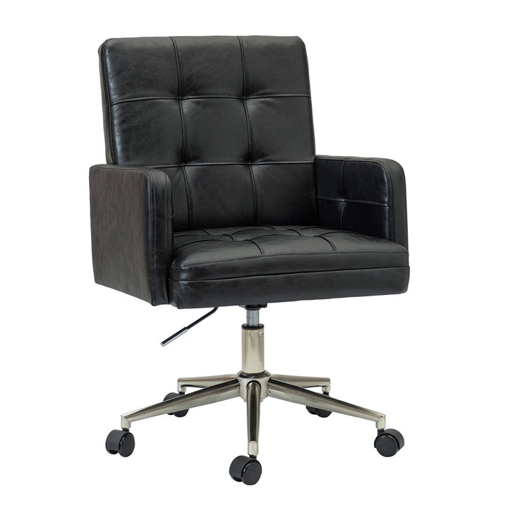 Auric Mid-Century Modern Vegan Leather Height-Adjustable Swivel Office Chair Wade Logan® Upholstery Color: Black