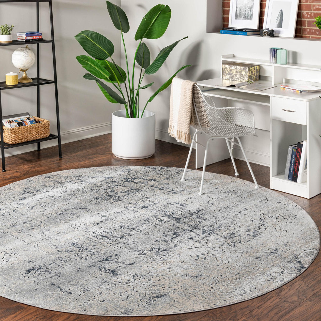 Corteney Oriental Gray Area Rug Alcott Hill® Rug Size: Round 5'
