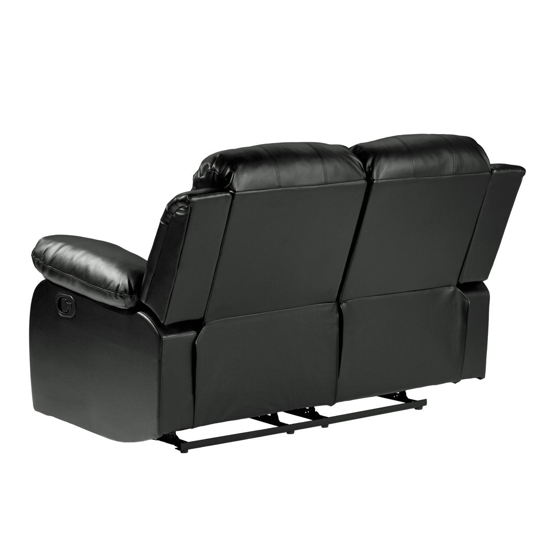 Mccubbin 60" Faux Leather Pillow Top Arm Reclining Loveseat Wade Logan® Upholstery Color: Black Faux Leather