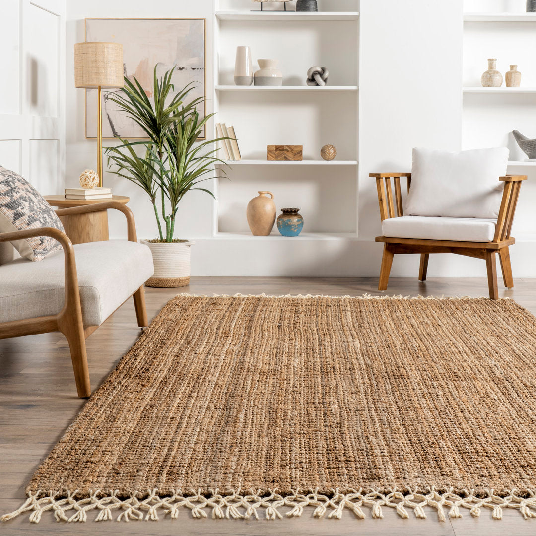 Werts Handmade Tufted Farmhouse Jute Tasseled Brown Rug Bay Isle Home™ Rug Size: Rectangle 5' x 8'