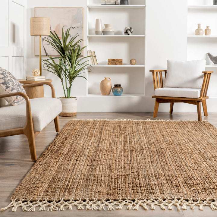 Werts Handmade Tufted Farmhouse Jute Tasseled Brown Rug Bay Isle Home™ Rug Size: Rectangle 5' x 8'