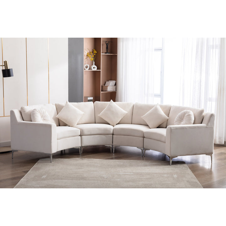 136" Wide Velvet Symmetrical Modular Corner Sectional Legend Vansen Fabric: Beige Velvet