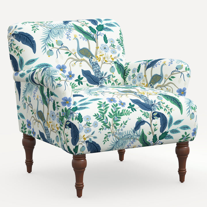 Rifle Paper Co. x Cloth & Company Bristol Armchair Rifle Paper Co. x Cloth & Company Body Fabric: Rpc Peacock Blue & White Linen