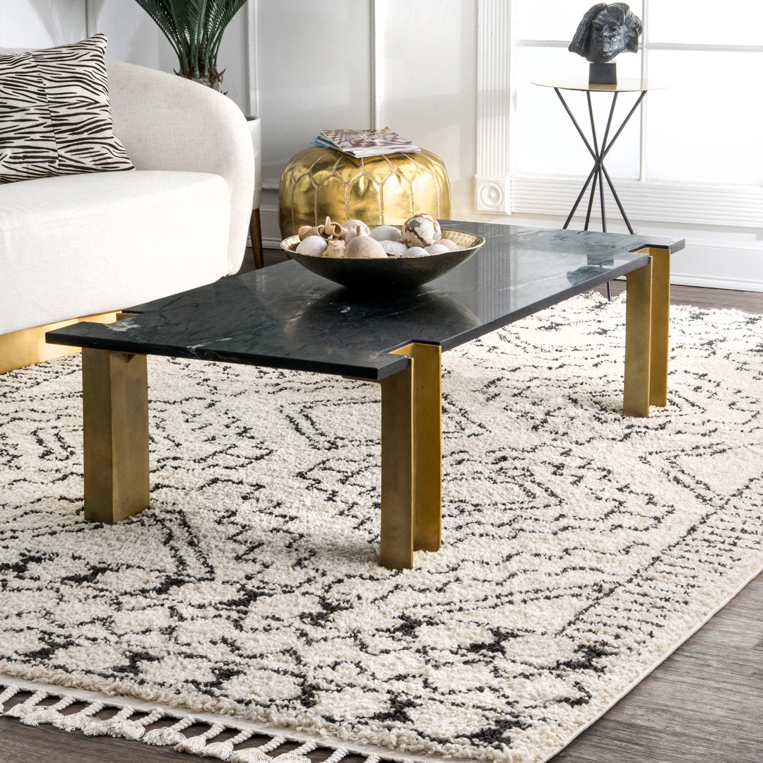 Adry Moroccan Shag Tasseled Cream/Charcoal Area Rug Union Rustic Rug Size: Rectangle 7'10" x 10'