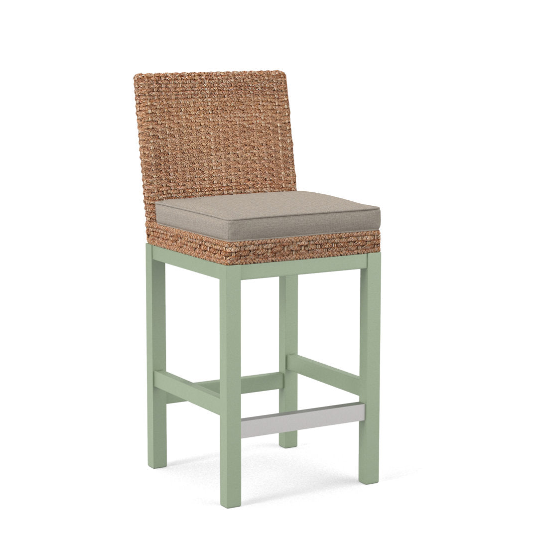 Seagrass Top Counter Stool Braxton Culler Leg Color: Celery Finish Body Fabric: Blue and Gray and Beige Stripe; 0229-66