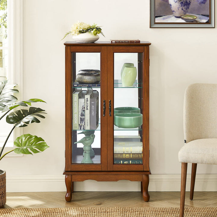 Cenia Lighted Curio Cabinet with Adjustable Shelves and Mirrored Back Panel,not included bulb Alcott Hill® Color: Oak